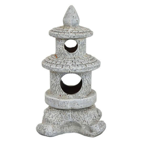 Bungalow Rose Three Hands Japanese Pagoda Garden Statue in Grey Resin